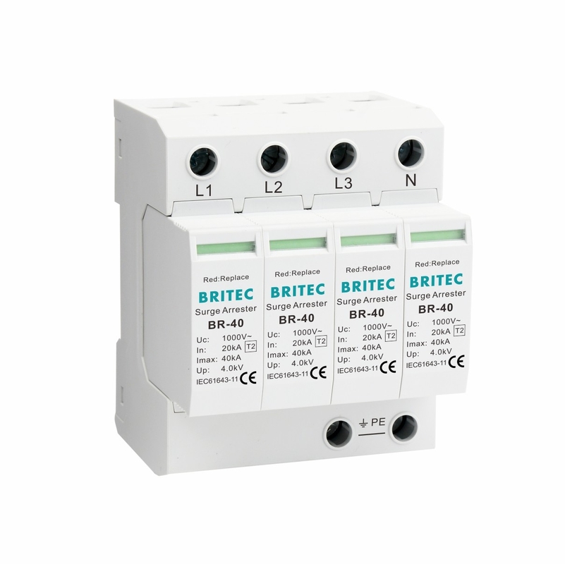 BR-40 1000 4P ประเภท 2 ป้องกันแรงกระชับ 1000V 690V 800V ป้องกันแรงกระชับสูง 3 ขั้นตอน