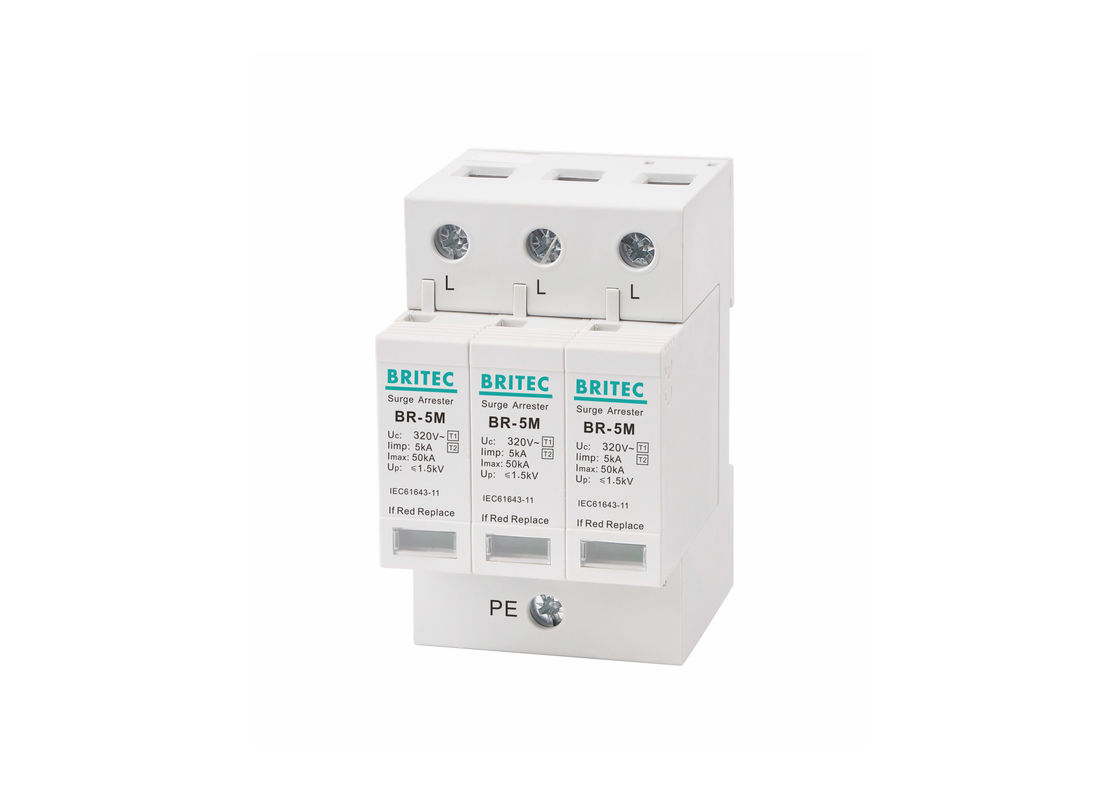 อุปกรณ์ป้องกันฟ้าผ่า 5kA 3P 320Vac ประเภท 1 + 2 / Class I + II / Class B + C