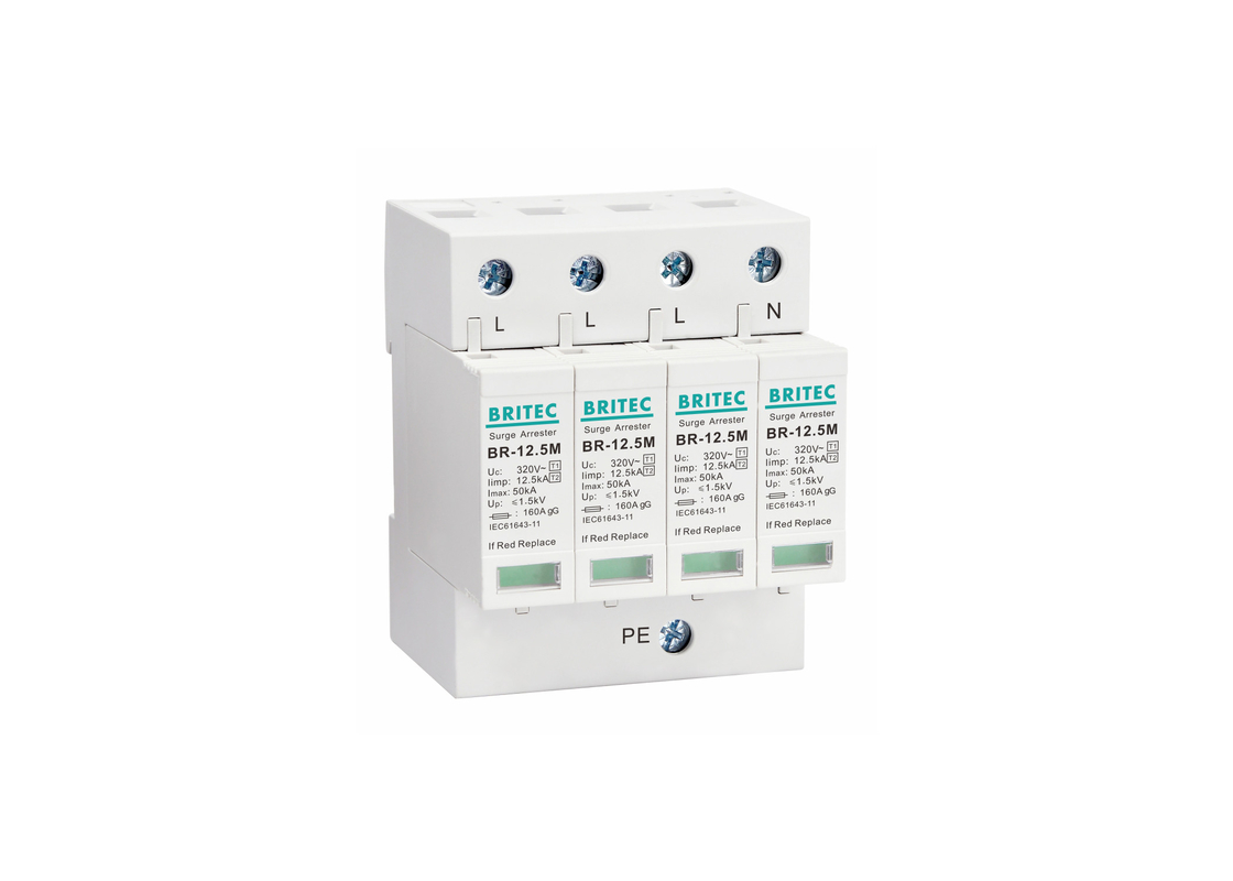 12.5kA ประเภท 1+2 320V 4P เครื่องป้องกันกระแสไฟฟ้า