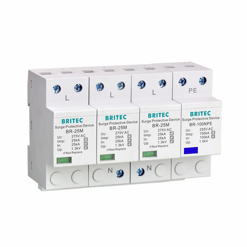 BR-25M 3P+1NPE 25kA T1+T2 อุปกรณ์ป้องกันไฟกระชาก B+C แรงดันต่ำ 3 เฟส ชนิด 1 AC spd