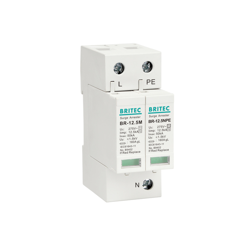 BR-12.5M 1P+1 อุปกรณ์ไฟฟ้า 50kA 275v T1+T2 เครื่องป้องกันกระแสไฟฟ้า