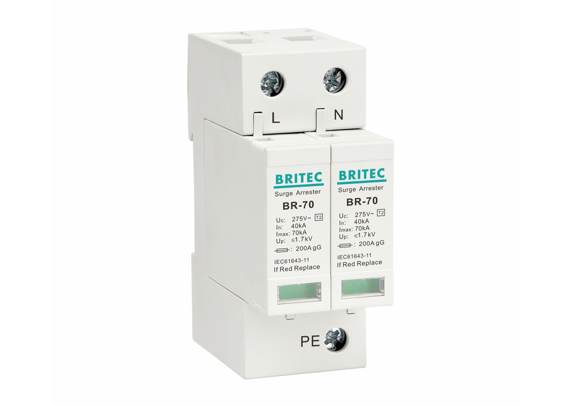 อุปกรณ์ป้องกันไฟกระชาก AC ประเภท 2 70kA อุปกรณ์ป้องกันไฟกระชากราง DIN