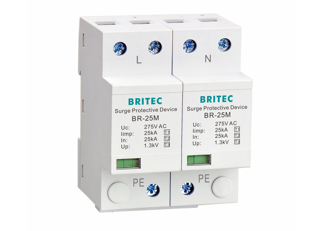 ประเภท 1+2+3 25kA 275V SPD 2 ต้น ประเภท 1 เครื่องป้องกันการกระจายไฟ