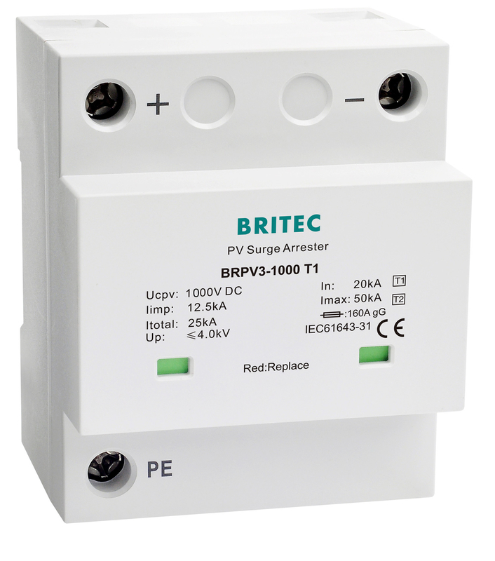 BRPV3-1000 T1 50ka DC 1000V 12.5ka pv ป้องกันกระแสไฟฟ้า