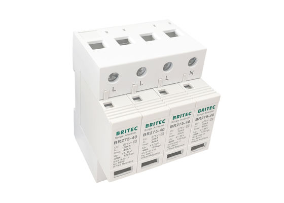 อุปกรณ์ป้องกันการกระชับกระแสไฟฟ้าแบบ AC 275V SPD ด้วยกระแสการพัดลมสูงสุด 40KA และตัวชี้วัดทางสายตากล 4 ต้น