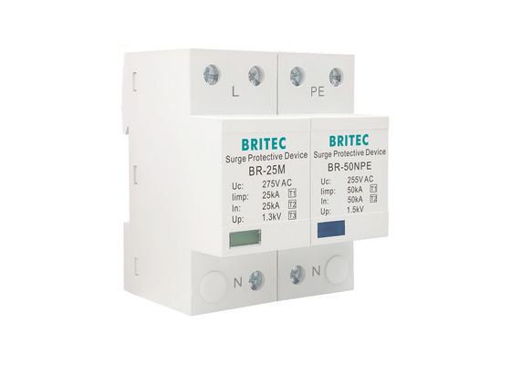 พลังงาน 25kA ประเภท 1 ป้องกันกระแสไฟฟ้า BR-25M 1+1 ความดันต่ํา 275V/255V