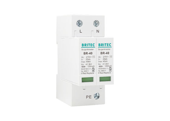 TN System อุปกรณ์ป้องกันฟ้าผ่าแรงดันต่ำ 40kA 2P Type 2 อุปกรณ์ป้องกันไฟกระชาก