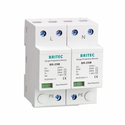 25kA Type 1 Surge Protector 275V 1.3kV T1 10/350us 2P เฟสเดียว