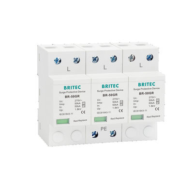 50kA ประเภท 1 3P + N อุปกรณ์ป้องกันกระแสไฟฟ้า SPD ป้องกันกระแสไฟฟ้าสําหรับอุตสาหกรรม