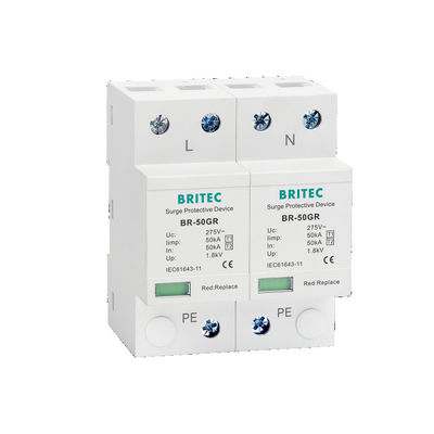 BR-50GR 3P+N ประเภท 1 อุปกรณ์ป้องกันการกระตุ้นระดับชั้น 1 AC SPD 50ka Thunder Lightning Arrester SPD ประเภท 1 และ 2