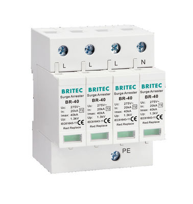 BR-40 4P 20kA - 200kA เครื่องป้องกันกระแสไฟฟ้า ระบบป้องกันกระแสไฟฟ้า จับกระแสไฟฟ้า Spd Thunder Lightning 275v เครื่องป้องกันกระแสไฟฟ้า