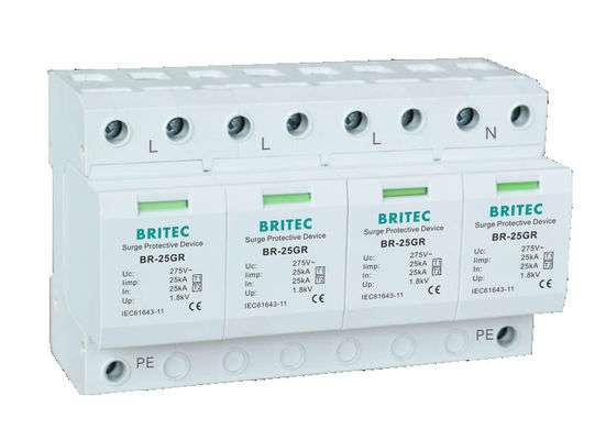 BR-25GR 1P+1 T1+T2 Surge Arrester 25KA ระยะเดียว Spd ป้องกันการกระตุ้นการกระตุ้น 100ka