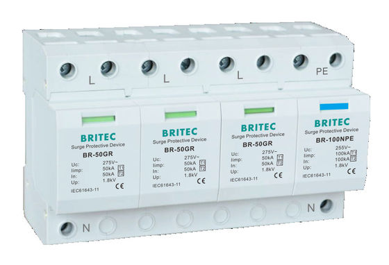 BR-50GR 1P 50kA Type 1 อุปกรณ์ป้องกันไฟกระชาก Ac Din Rail Surge Arrester SPD