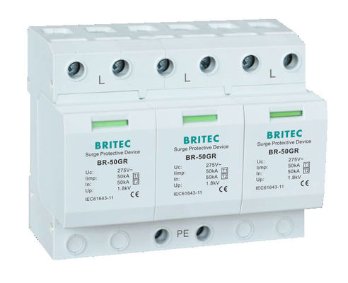 BR-50GR 1P 50kA Type 1 อุปกรณ์ป้องกันไฟกระชาก Ac Din Rail Surge Arrester SPD