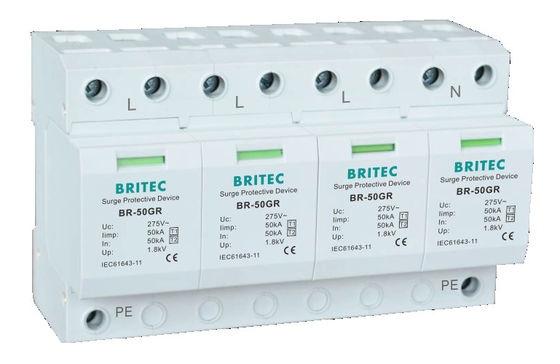 BR-50GR 1P 50kA Type 1 อุปกรณ์ป้องกันไฟกระชาก Ac Din Rail Surge Arrester SPD