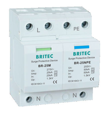 BR-25M 3P+1NPE 25kA T1+T2 Varistor Surge arrester B+C โลเวตติกต่ํา 3 ขั้นตอน AC Spd Lightning Protector