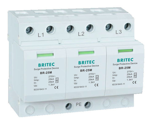 BR-25M 3P+1NPE 25kA T1+T2 Varistor Surge arrester B+C โลเวตติกต่ํา 3 ขั้นตอน AC Spd Lightning Protector