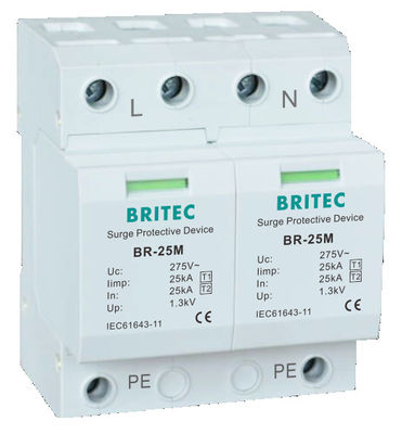 BR-25M 3P+1NPE 25kA T1+T2 Varistor Surge arrester B+C โลเวตติกต่ํา 3 ขั้นตอน AC Spd Lightning Protector