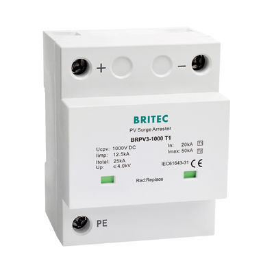 BRPV3-1000-5 T1 50kA DC 1000V 5kA ประเภท 1+2 ป้องกันกระแสไฟฟ้า PV ป้องกันกระแสไฟฟ้า