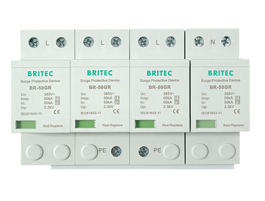 BR-50GR 4P ป้องกันไฟฟ้าแบบ Ac เครื่องป้องกันกระแสไฟชนิด 1 Spd spd t1 t2