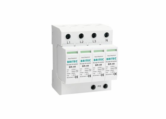 4P SPD ประเภท II 40ka AC Surge Protector 150V/275V/320V//385V/440V ป้องกันสายฟ้า
