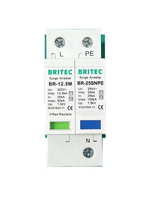 BR-12.5M 1+1 50kA DIN Rail Surge Protection อุปกรณ์ป้องกันกระแสไฟฟ้า