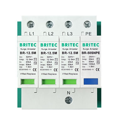 BR-12.5M 1+1 50kA DIN Rail Surge Protection อุปกรณ์ป้องกันกระแสไฟฟ้า
