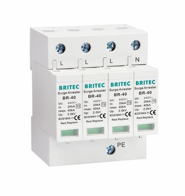 BR-40 440 4P ประเภท 2 40ka อุปกรณ์ป้องกันกระแสไฟฟ้า SPD T2 ป้องกันพลังงาน ป้องกันฟ้าคะนอง ป้องกันฟ้าคะนอง