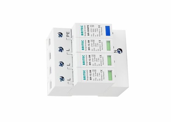 CE คลาส B + C 12.5KA ตัวป้องกันฟ้าผ่าตัวป้องกันไฟกระชากกระแสไฟดิสชาร์จสูง