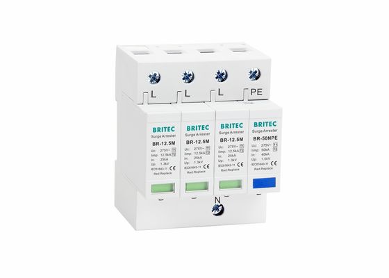 CE คลาส B + C 12.5KA ตัวป้องกันฟ้าผ่าตัวป้องกันไฟกระชากกระแสไฟดิสชาร์จสูง