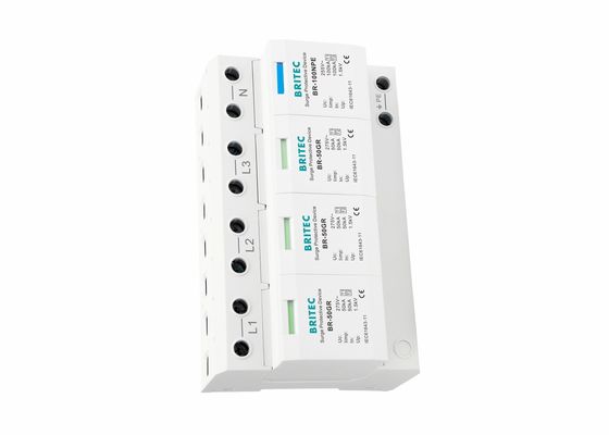 50kA ความดันต่ํา UL94-V0 3P+NPE Power Surge Arrester เครื่องป้องกันความดัน