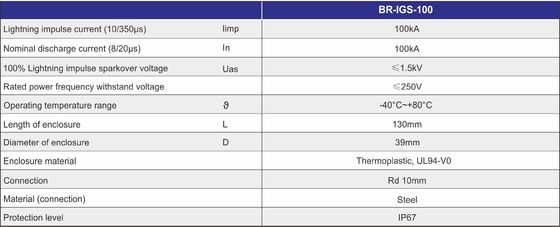 BR-ISG-100 การแยก Spark Gap Lightning Equipotential Bonding Connection Of Separated Earthing Systems การเชื่อมโยงความสมบูรณ์แบบของระบบการก่อดินที่แยกแยก