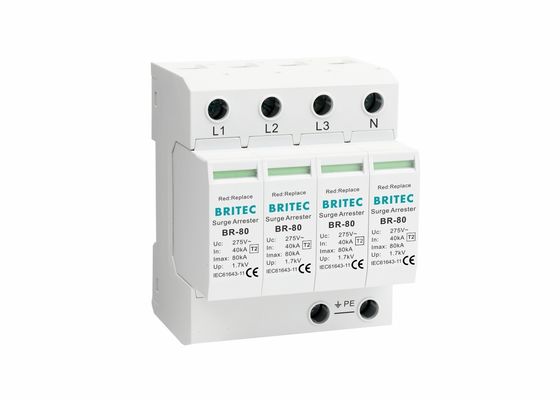 Imax 80kA Type 2 เครื่องป้องกันความแรงเกิน 4P เครื่องจับความแรงเกิน 35mm Din Rail