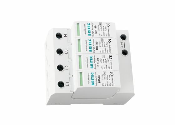 Imax 80kA Type 2 เครื่องป้องกันความแรงเกิน 4P เครื่องจับความแรงเกิน 35mm Din Rail