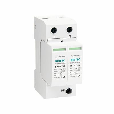 อุปกรณ์ป้องกันการกระชับกระแสไฟฟ้า Din Rail ระดับ I+II พร้อมป้องกันไฟฟ้า 12.5kA