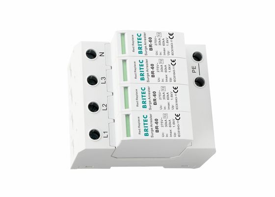 IP20 DIN Rail Surge Protector BRITEC BR-60 4P 60KA อุปกรณ์ป้องกันฟ้าผ่าสำหรับบ้าน
