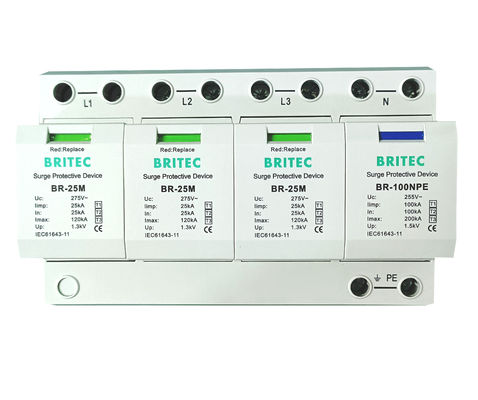 อุปกรณ์ป้องกันไฟกระชาก BRITEC BR-25M ชนิด 3+1 แบบ Type 1 พร้อมโมดูลปลั๊กอิน 25kA Iimp อุปกรณ์ป้องกันไฟกระชาก Type 1