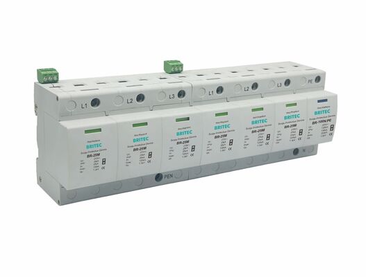 อุปกรณ์ป้องกันไฟกระชาก BR-25M 275 6+1 ชนิด 1+2 พร้อมการป้องกัน 25kA และโครงหุ้มเทอร์โมพลาสติก UL94-V0