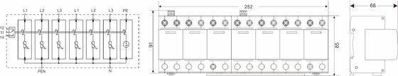 อุปกรณ์ป้องกันไฟกระชาก BR-25M 275 6+1 ชนิด 1+2 พร้อมการป้องกัน 25kA และโครงหุ้มเทอร์โมพลาสติก UL94-V0