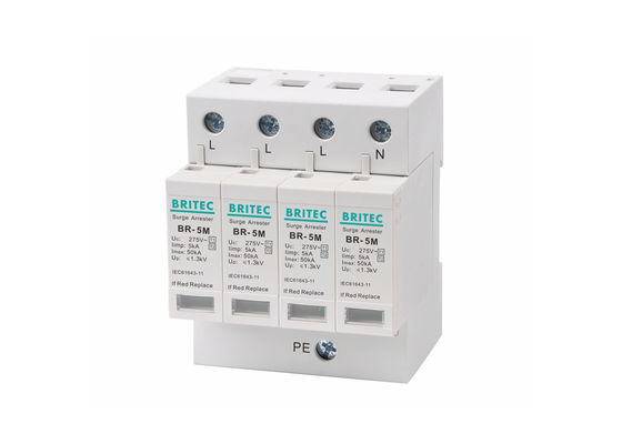 ประเภทแรงดันไฟฟ้ากระแสสลับ AC 3 เฟสป้องกันไฟกระชากไฟ BR-5M 5KA 4 ขั้วโลก 275V SPD