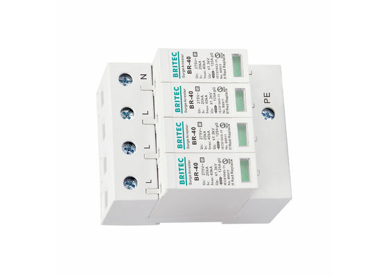 อุปกรณ์ป้องกันไฟกระชาก 40kA 4P 275V ชนิด 2 SPD อุปกรณ์ป้องกันฟ้าผ่าสำหรับระบบ TN-S แบบสามเฟส
