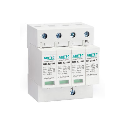 BR-12.5M 4P 50kA 275v T1+T2 ac Surge Arrester อุปกรณ์ป้องกันไฟกระชากแรงดันต่ำป้องกันฟ้าผ่า SPD