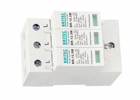 12.5kA Iimp 3 Phase DIN Rail Mount Surge Protector และ Surge Arrester สําหรับระบบพลังงาน AC