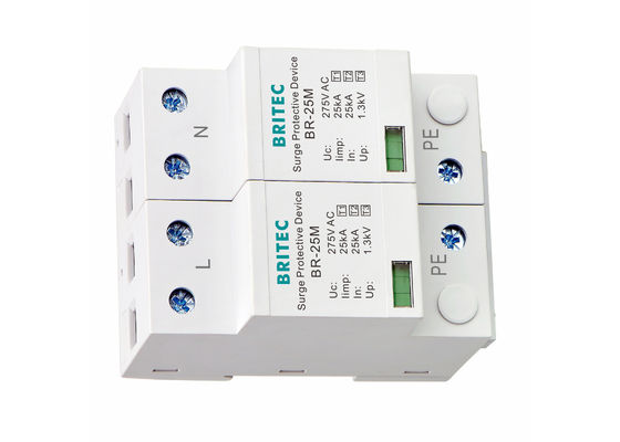 ประเภท 1+2+3 25kA 275V SPD 2 ต้น ประเภท 1 เครื่องป้องกันการกระจายไฟ