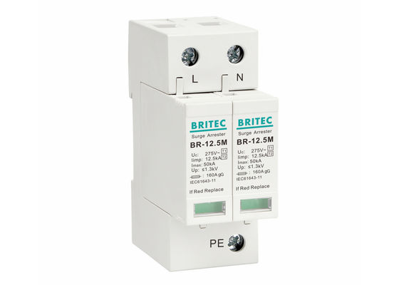 เครื่องป้องกันความแรงกระจาย 320V เครื่องป้องกันสายฟ้า 2P DIN Rail Mount SPD สําหรับป้องกันสายฟ้า