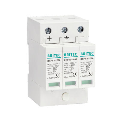 BRPV3-1000 อุปกรณ์ป้องกันไฟกระชากโซลาร์เซลล์ DC 1000V 40kA 3P ตัวป้องกันฟ้าผ่า