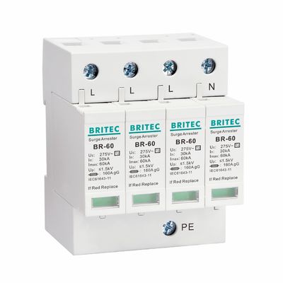 BR275-60 3P SPD 60kA CE TUV ประเภท 2 อุปกรณ์ป้องกันการกระจายไฟฟ้า 275v ป้องกันการกระจายไฟฟ้า