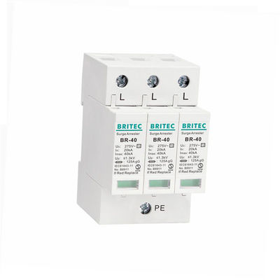 BR-40 3P Spd 3P Type 2 อุปกรณ์ป้องกันไฟกระชาก ราง DIN ระบบป้องกันฟ้าผ่าสามเฟส