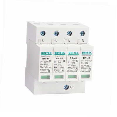 BR-40 3P Spd 3P Type 2 อุปกรณ์ป้องกันไฟกระชาก ราง DIN ระบบป้องกันฟ้าผ่าสามเฟส