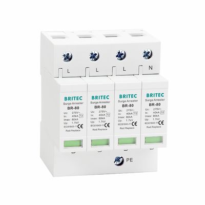 อุปกรณ์ป้องกันไฟกระชาก BR-80 4P ชนิด 2 SPD 80KA อุปกรณ์ป้องกันไฟกระชาก 4P สำหรับป้องกันฟ้าผ่า